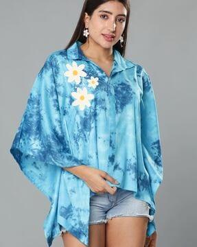 women loose fit floral top with collar neck