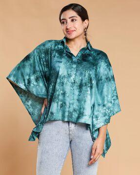women loose fit tie & dye top with collar neck