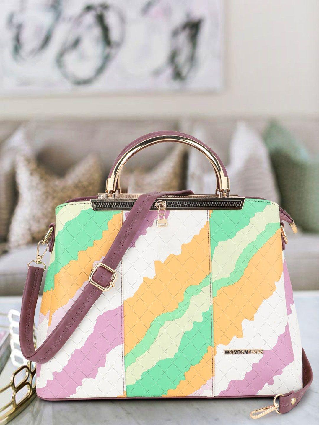 women marks multicoloured printed pu oversized structured handheld bag with bow detail