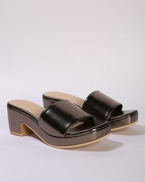 women metallic block-heeled sandals
