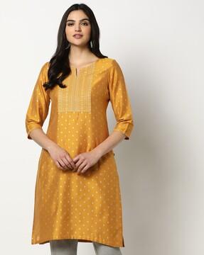 women micro print straight kurta