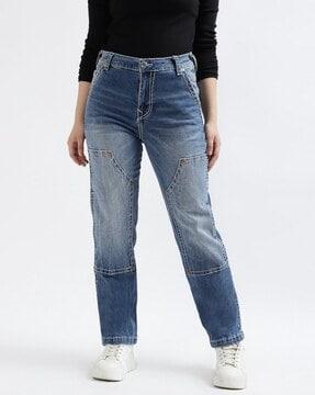 women mid-rise straight fit ankle-length jeans