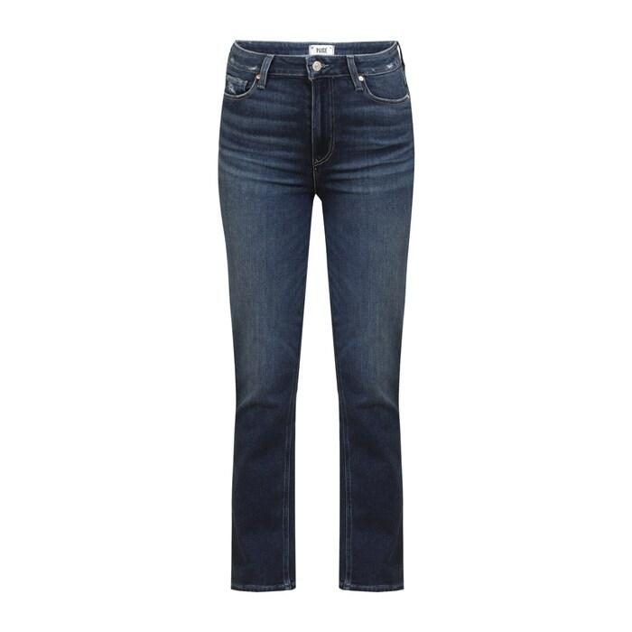 women mid-wash straight-fit distressed jeans