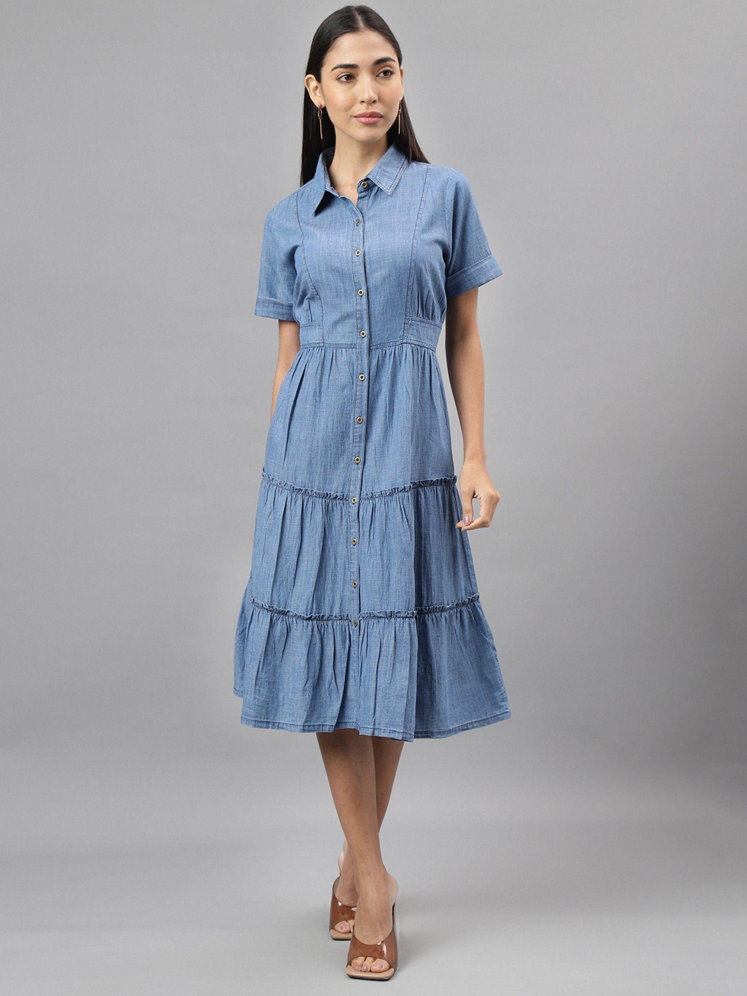 women midi length stylish solid dress