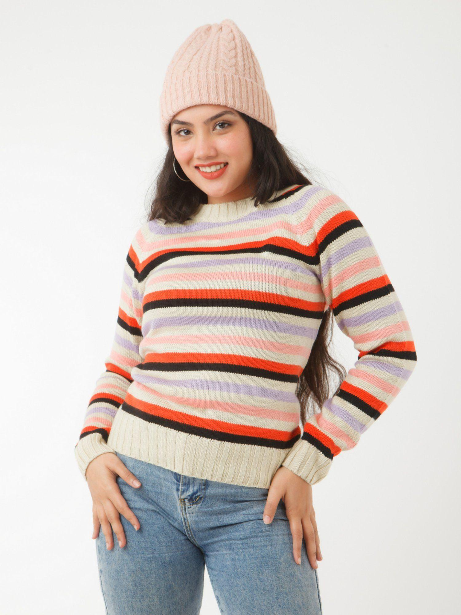 women multi-color stripes sweater