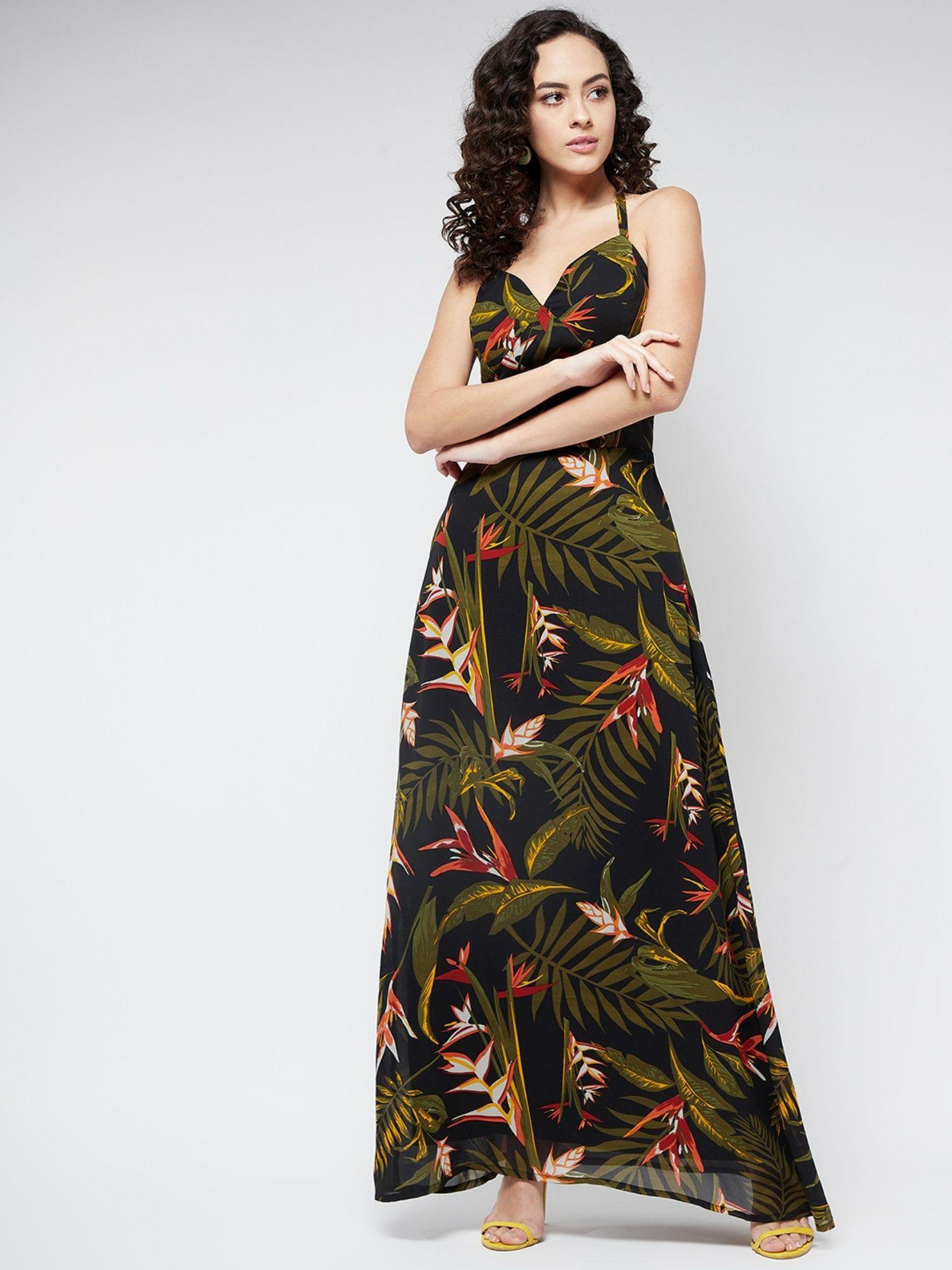 women multicolor forest print maxi dress