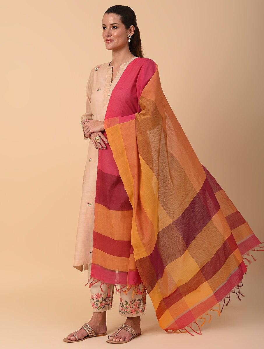 women multicolour cotton hand woven dupatta
