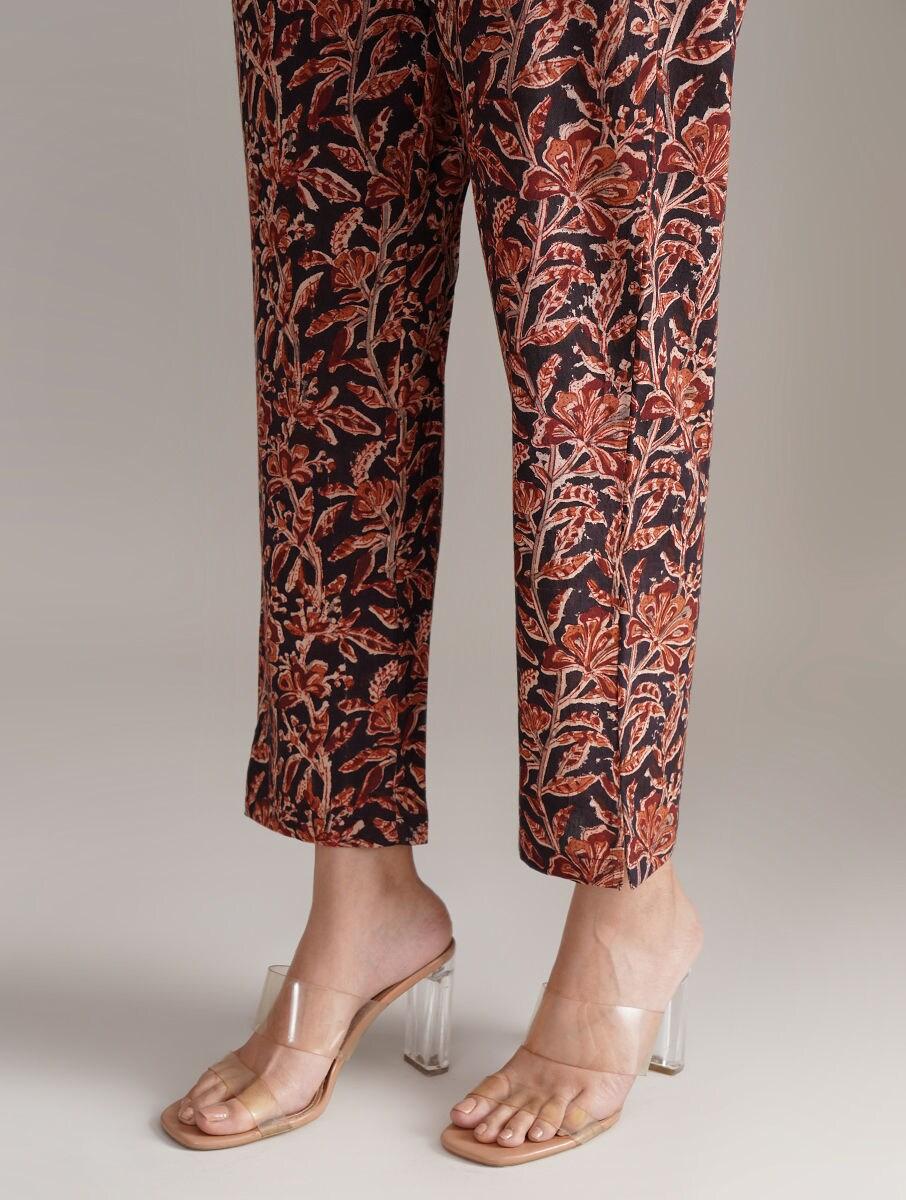 women multicolour cotton printed ankle length regular fit pants