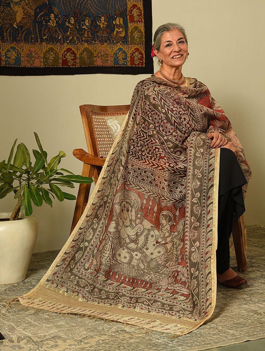 women multicolour cotton silk kalamkari dupatta