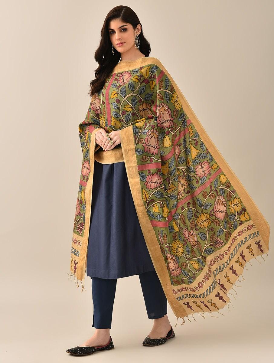 women multicolour silk kalamkari dupatta
