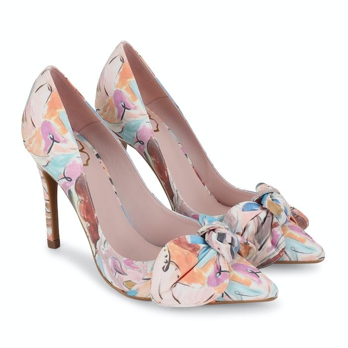 women multicoloured printed bow court heels