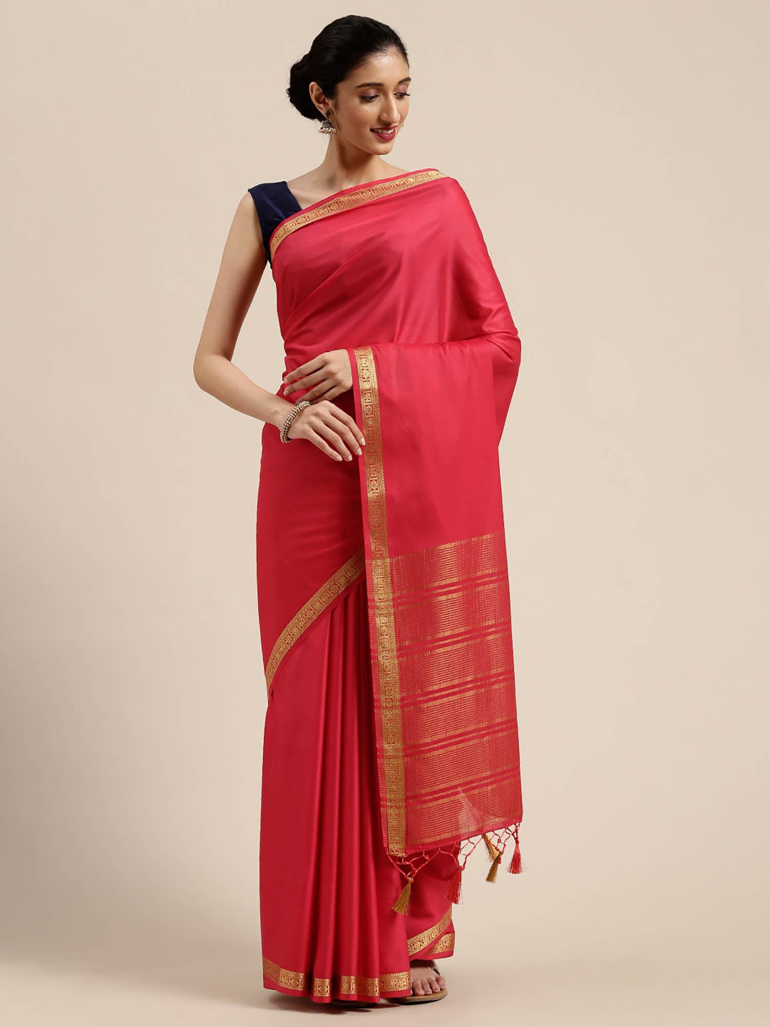 women mysore silk style crepe saree with unstitched blouse