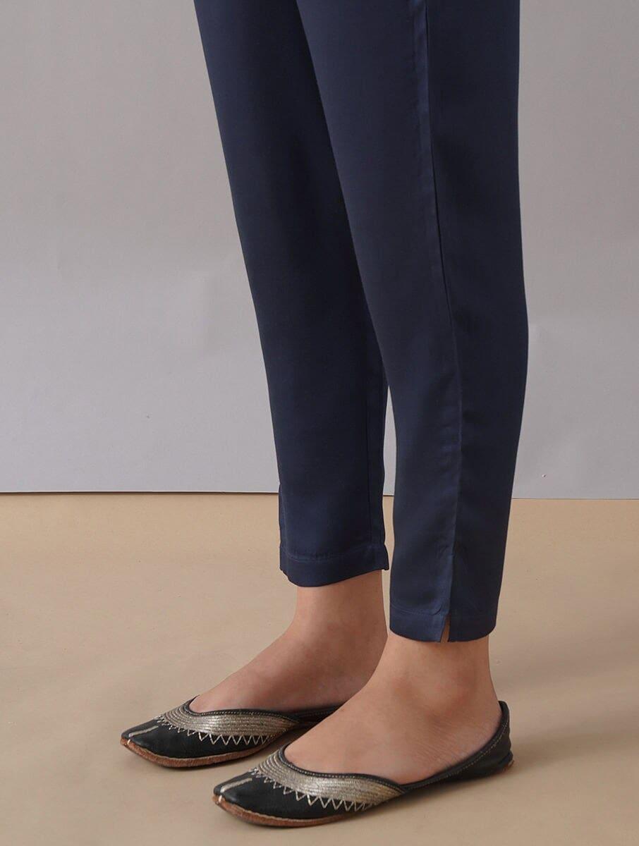 women navy blue modal solid regular regular fit pants