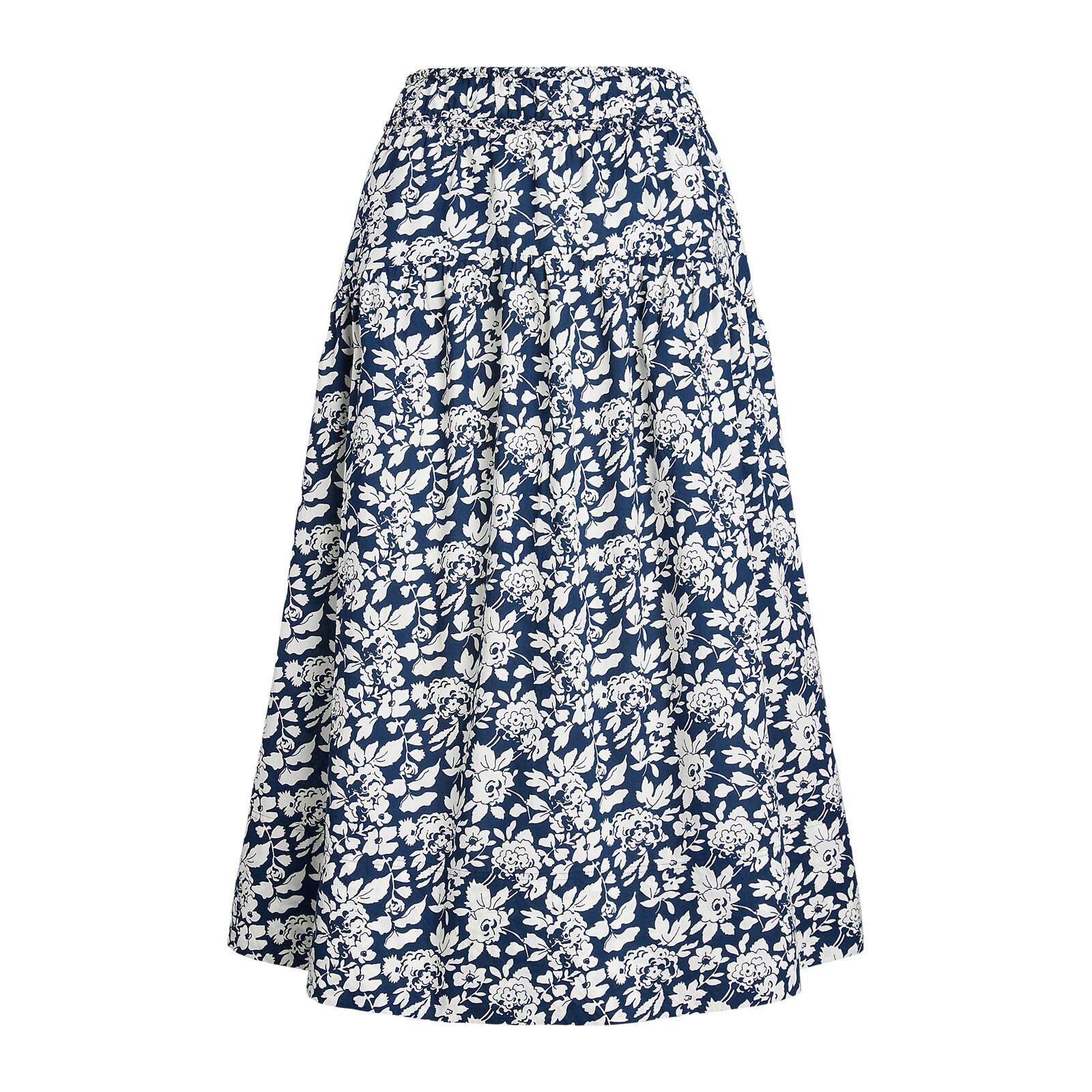 women navy floral poplin a-line skirt