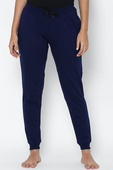 women navy regular fit solid casual jogger pants