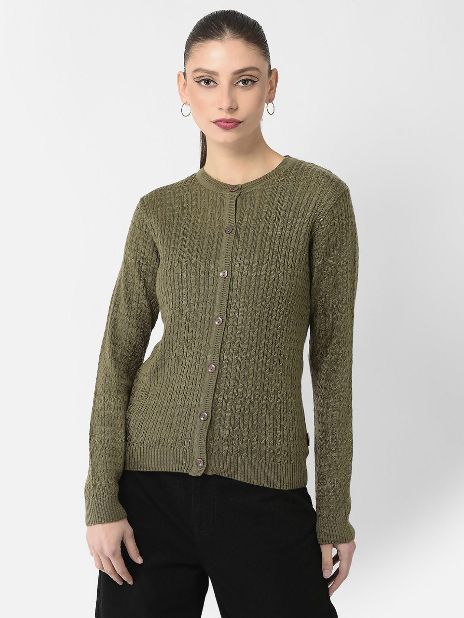 women olive embroidered cardigan
