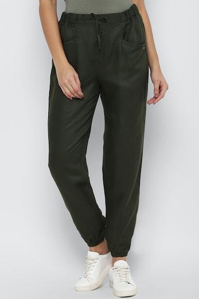 women olive regular fit solid casual jogger pants