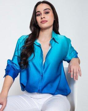women ombre dyed shirt with spread collar