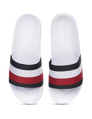 women open toe brand stripe slides