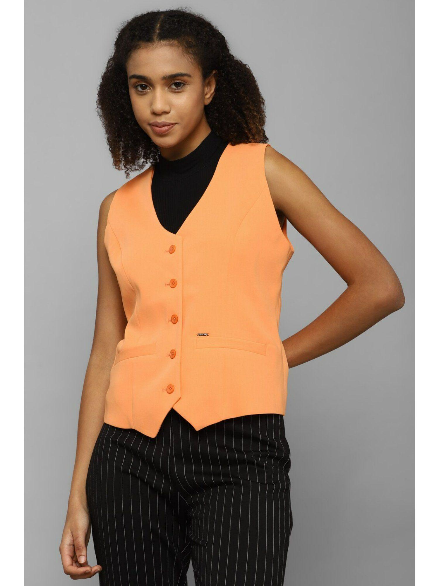 women orange regular fit waistcoat