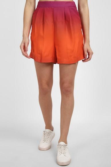 women orange textured regular fit shorts