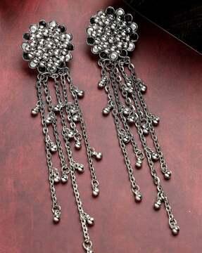 women oxidised beaded chain dangler earrings