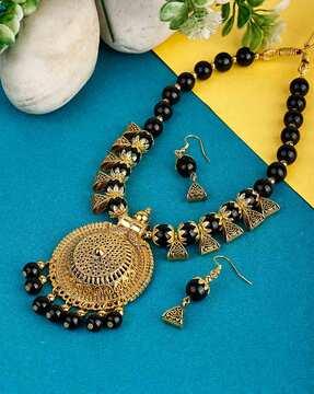 women oxidized beaded necklace & earrings set