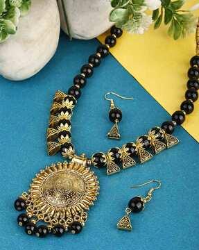 women oxidized beaded necklace & earrings set