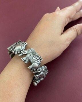 women oxidized-silver elephant design kada