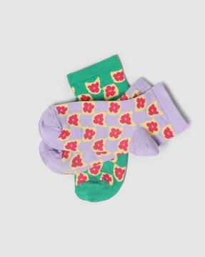 women pack of 2 floral pattern ankle-length socks