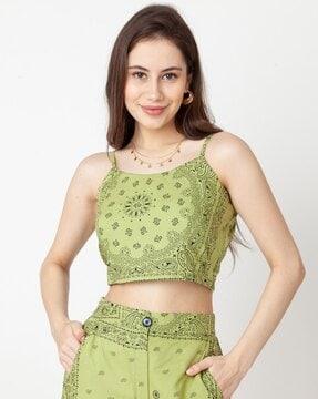 women paisley print relaxed fit crop top