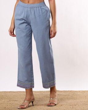 women pants with embroidered hems