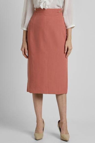 women peach solid formal skirt