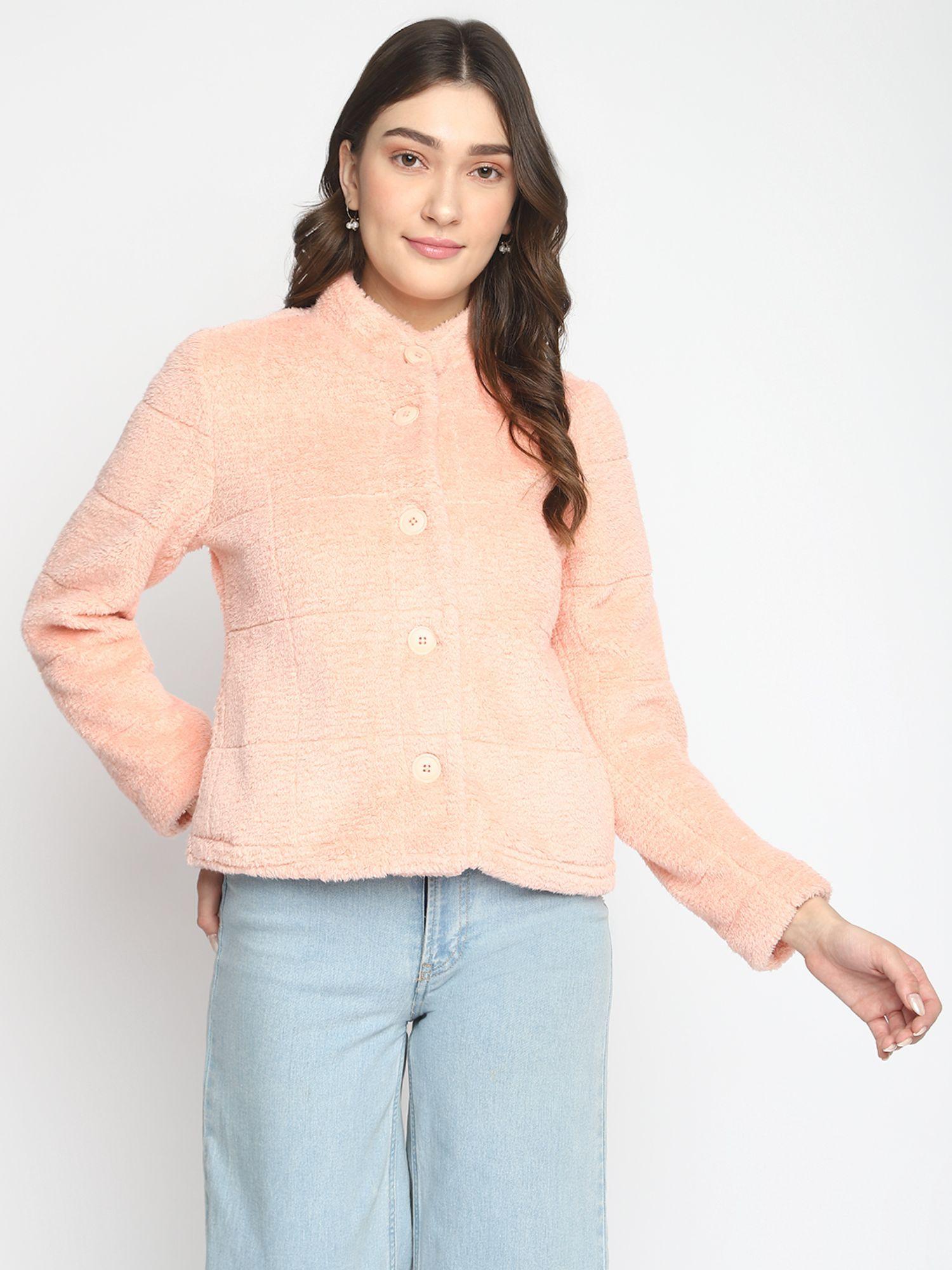 women peach solid full sleeve regular jacket