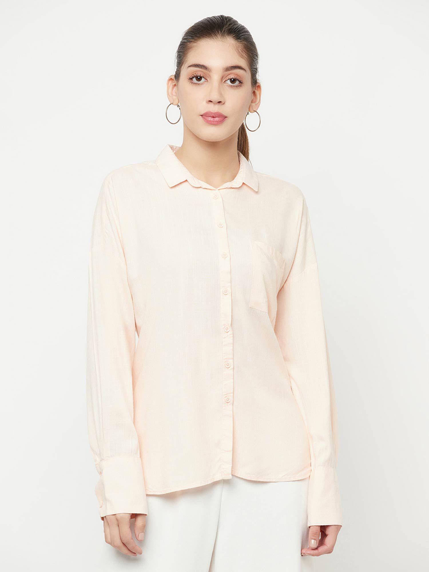 women peach solid long sleeves shirt