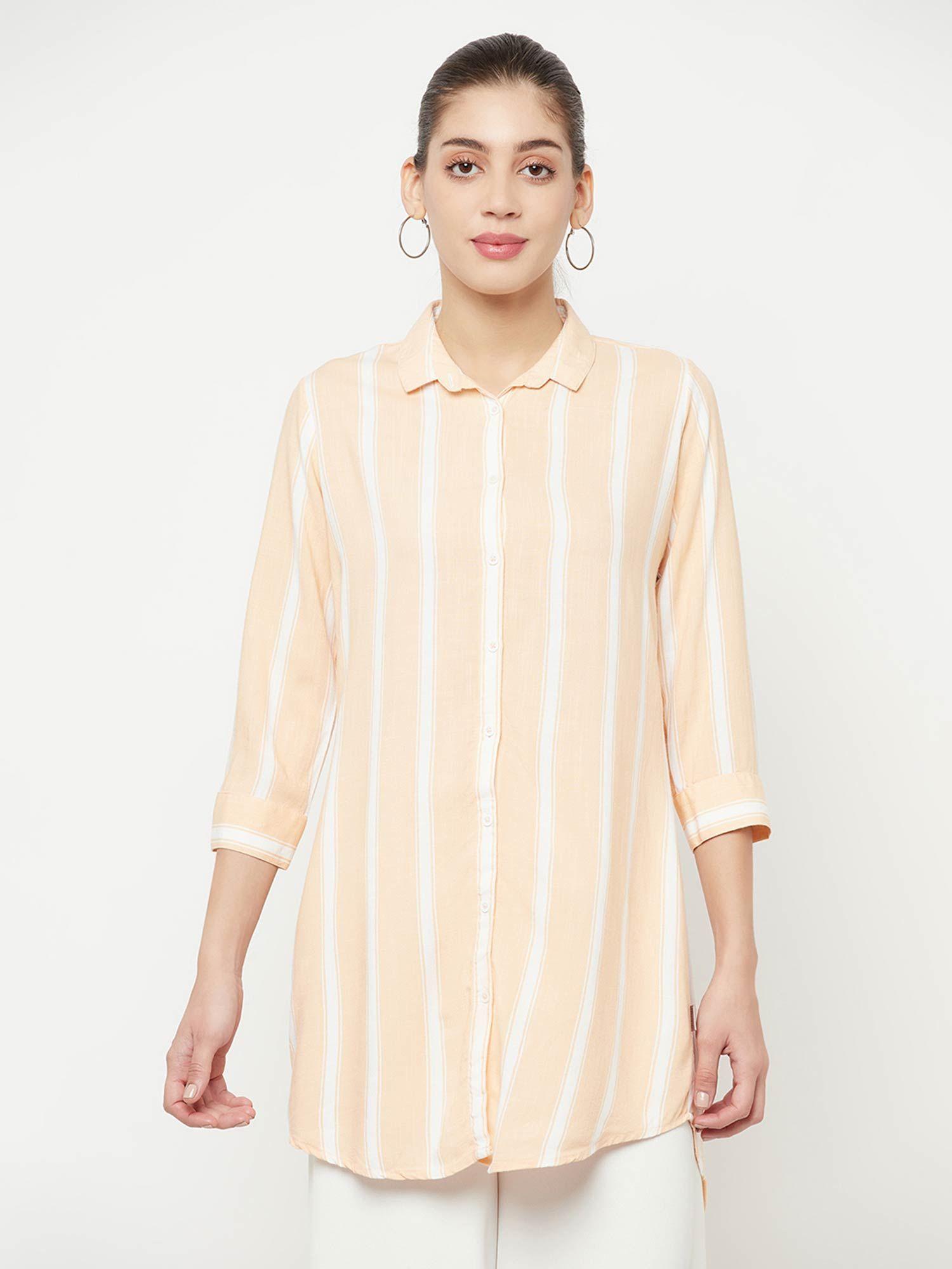 women peach striped longline shirt