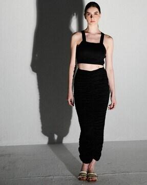 women pencil maxi skirt with ruched details