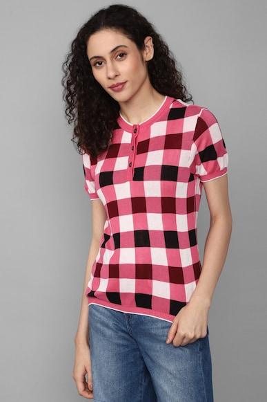 women pink check casual top