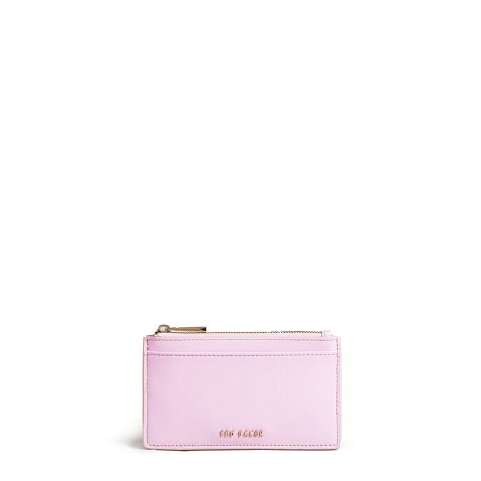 women pink coated zip card holder