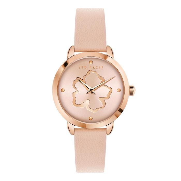 women pink dial with leather strap watch