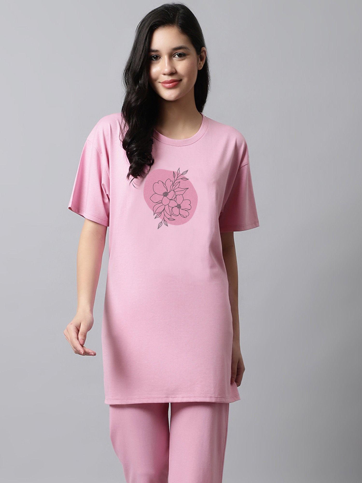 women pink floral loose t-shirt