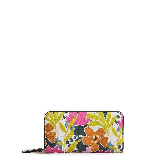 women pink magnolia print large zip purse