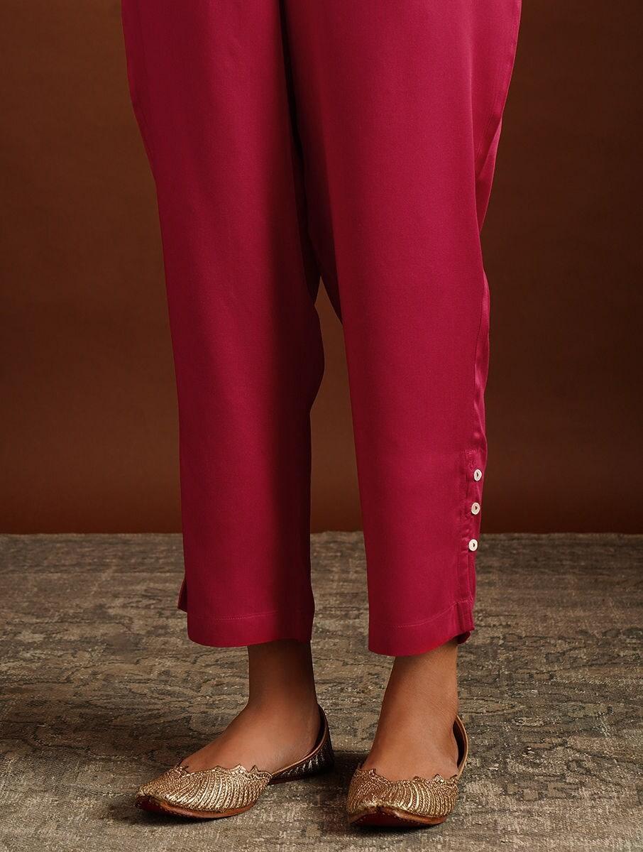 women pink modal solid ankle length regular fit pants