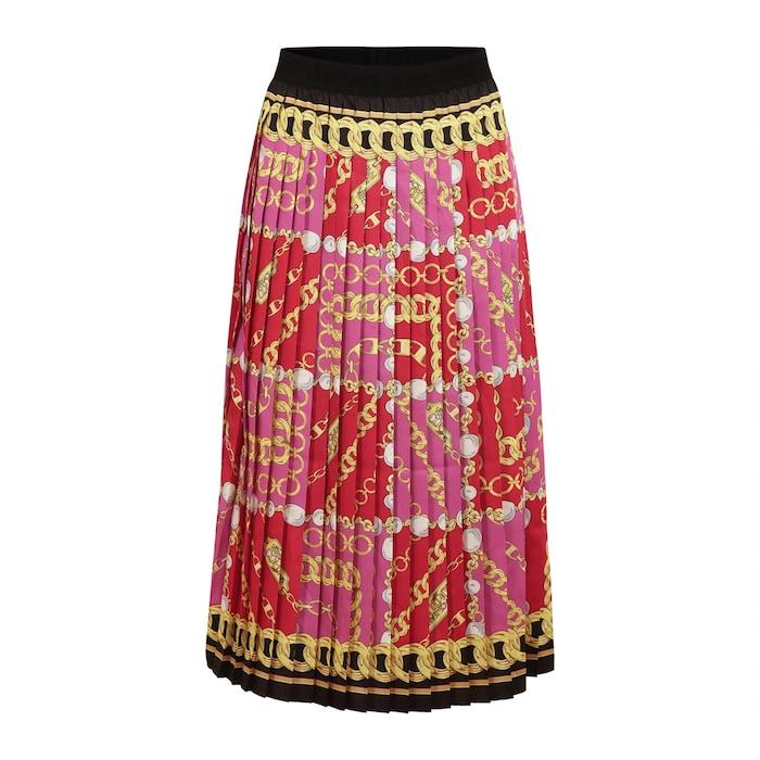 women pink printed pleated midi skirt