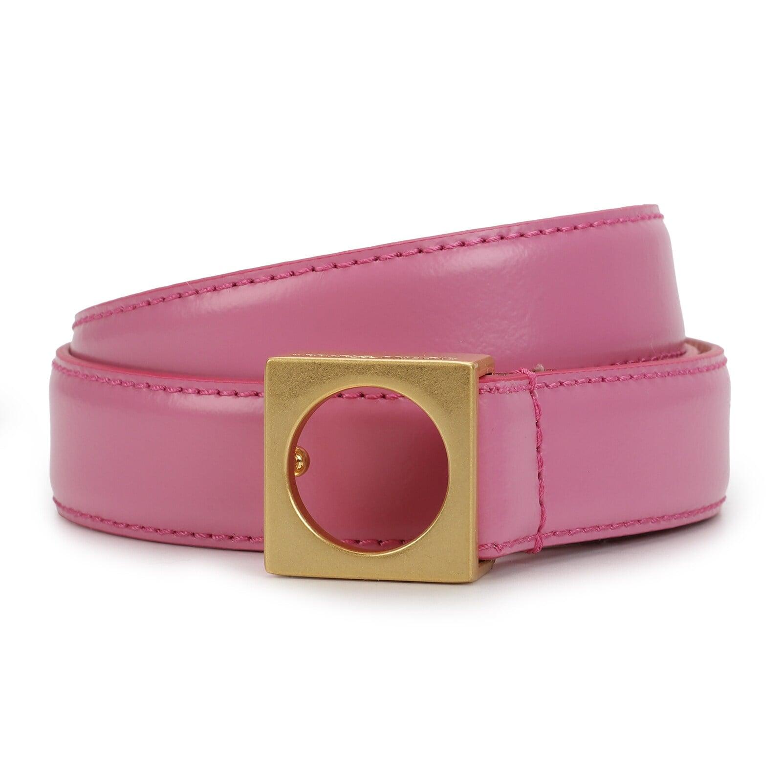 women pink skinny leather belt