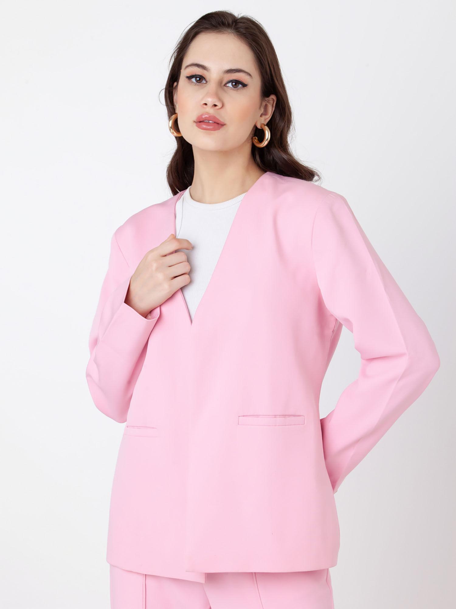 women pink solid blazer