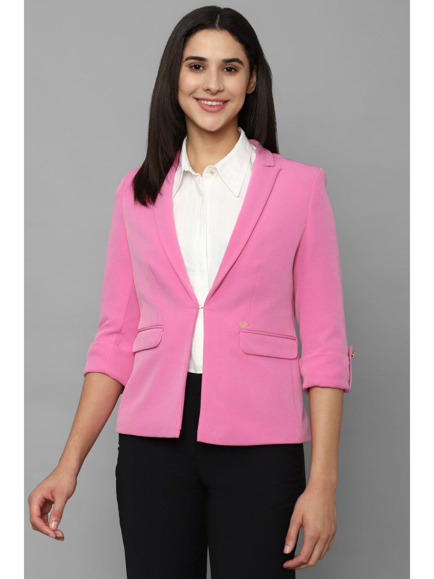 women pink solid casual blazer