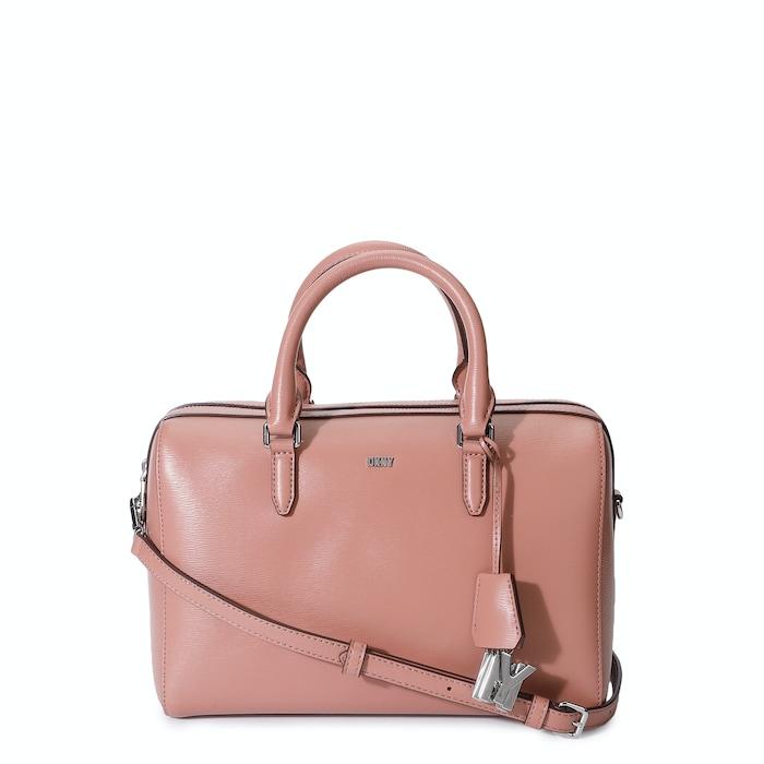 women pink solid leather duffle satchel bag