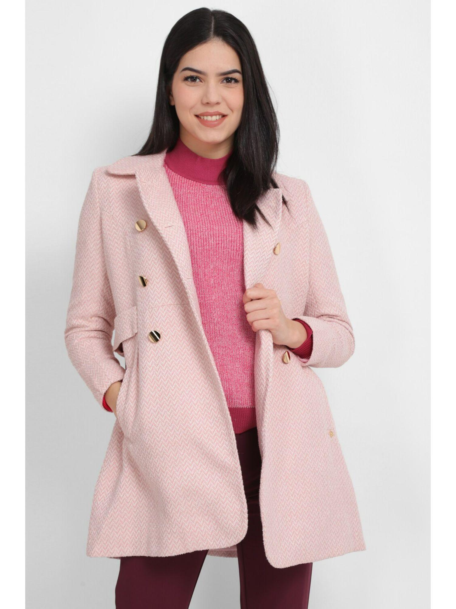 women pink textured casual coat