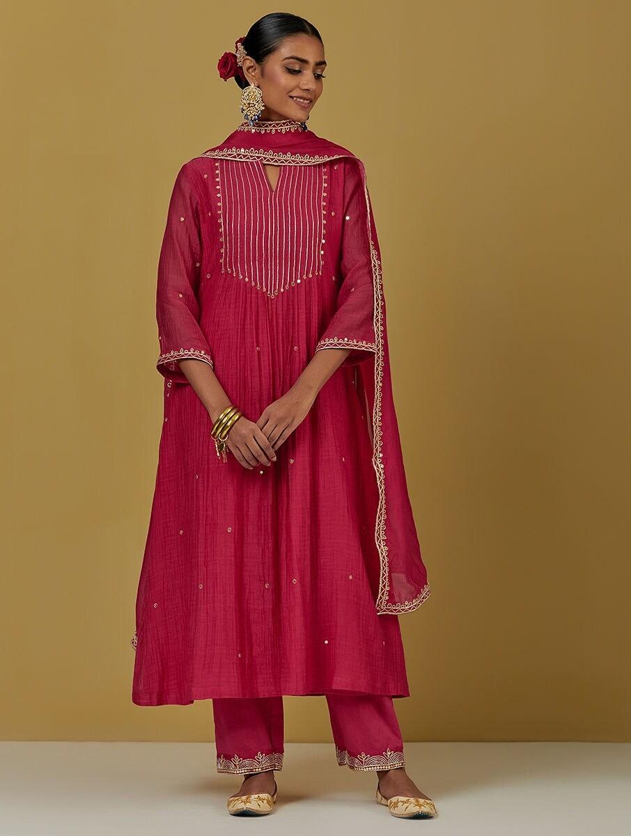women pink tissue silk embroidered dupatta